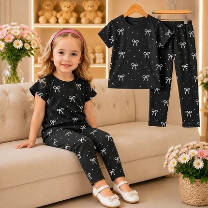 Girls puki Printed White T-Shirt & Red Full Pant (3M -12yrs )