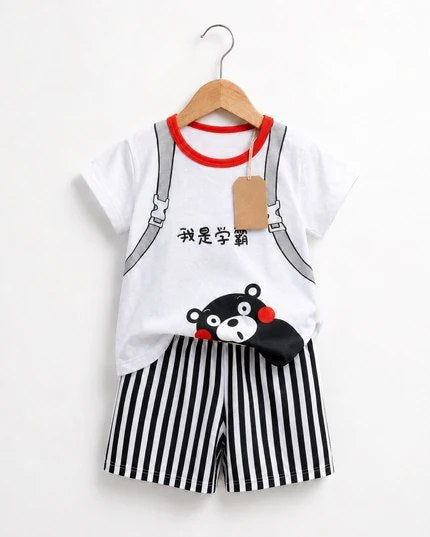 Boys Cute Bear T-Shirt & Striped Shorts Set (3mths-6yrs)
