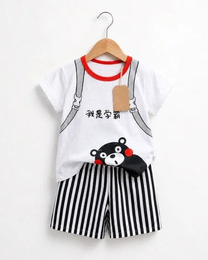 Boys Cute Bear T-Shirt & Striped Shorts Set (3mths-6yrs)