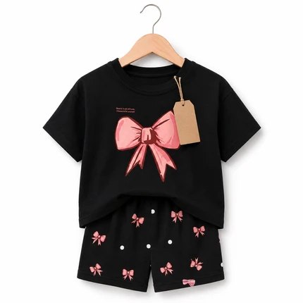 Black puki  Top & Polka Dot Shorts Set (3mths-6yrs)
