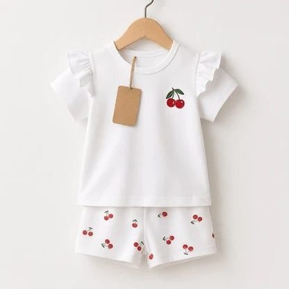 Cherry Ruffle White Girls Set(3mths-6yrs)