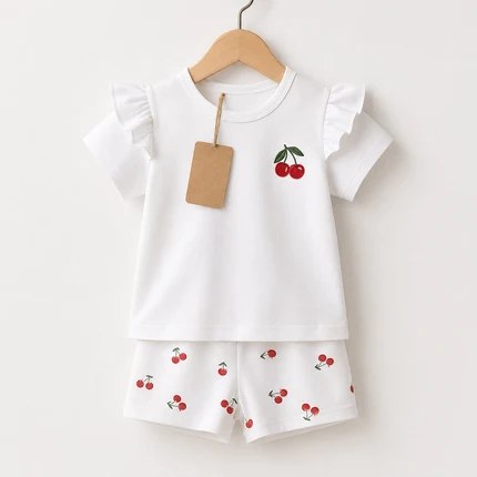 Cherry Ruffle White Girls Set(3mths-6yrs)
