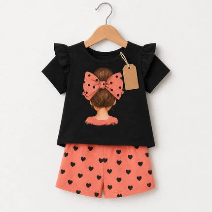 Bow Girl Heart Print Kids Dress Set (3mths-6yrs)