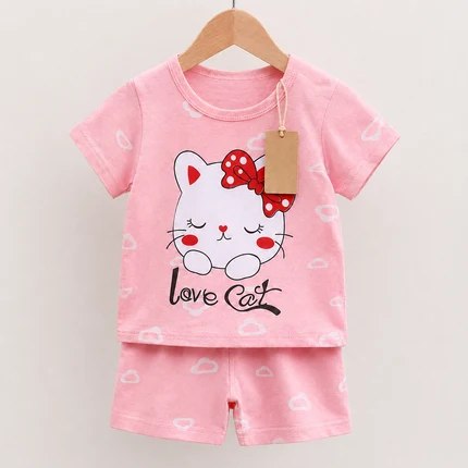 HellLove Cat Pink T-Shirt & Shorts Set(3mths-6yrs)