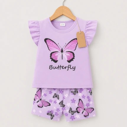 Lavender Butterfly T-Shirt &amp; Shorts Set (3mths-6yrs)