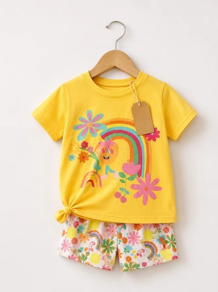 Yellow Rainbow Top & Printed Shorts Set (3mths-6yrs)