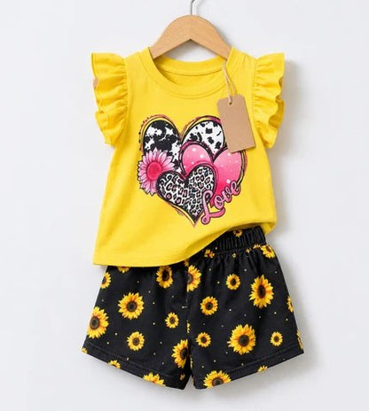 Yellow Heart Love Top & Sunflower Shorts Set (3mths-6yrs)