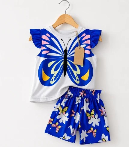 Butterfly Print Ruffle Top & Shorts Set (3mths-6yrs)
