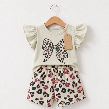 Leopard Bow Ruffle T-Shirt & Shorts Set (3mths-6yrs)