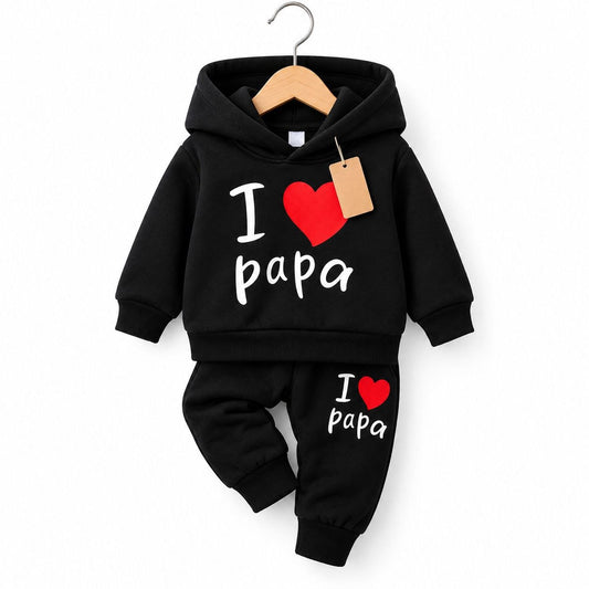 Black “I Love Papa” Kids Hoodie & Jogger Set (3M-8yrs)