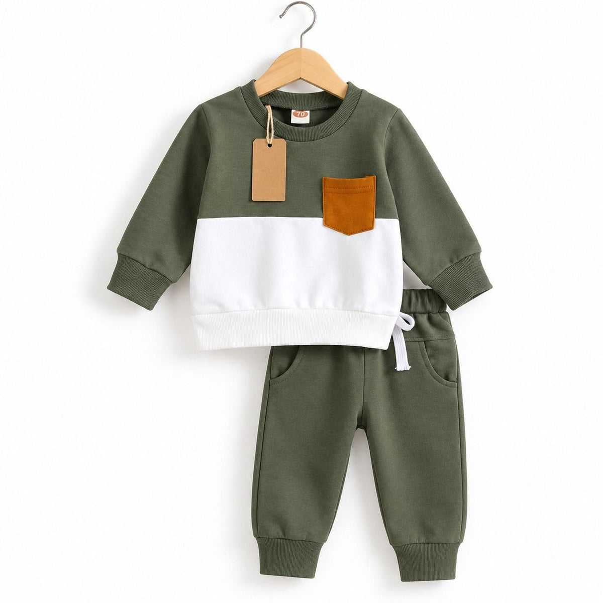 Olive Green Colour-Block Kids’ (3M-8yrs)