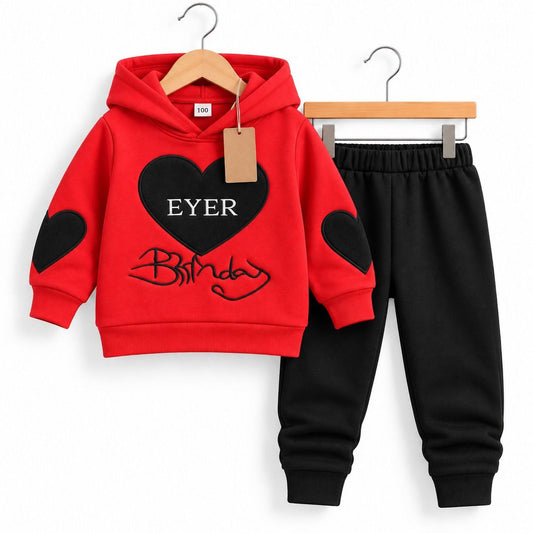 Red Heart Hoodie and Black Joggers Outfit (3M-12yrs)
