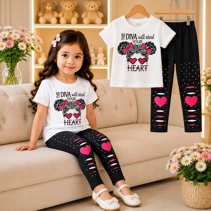 Girls Printed T-shirt & Full Pant Set (3mths-12yrs)
