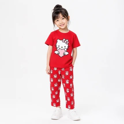 Girls red cat Printed T-Shirt & Full Pants (3M -12yrs )