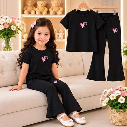 Girls Love Printed White T-Shirt & Full Pants Set (3M -12yrs )