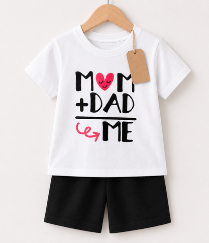 Mom + Dad Love White T-Shirt & Black 2pcs Printed T-shirt Set (3mths-6yrs)
