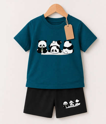 Teal Panda 2pcs Printed T-shirt Set (3mths-6yrs)