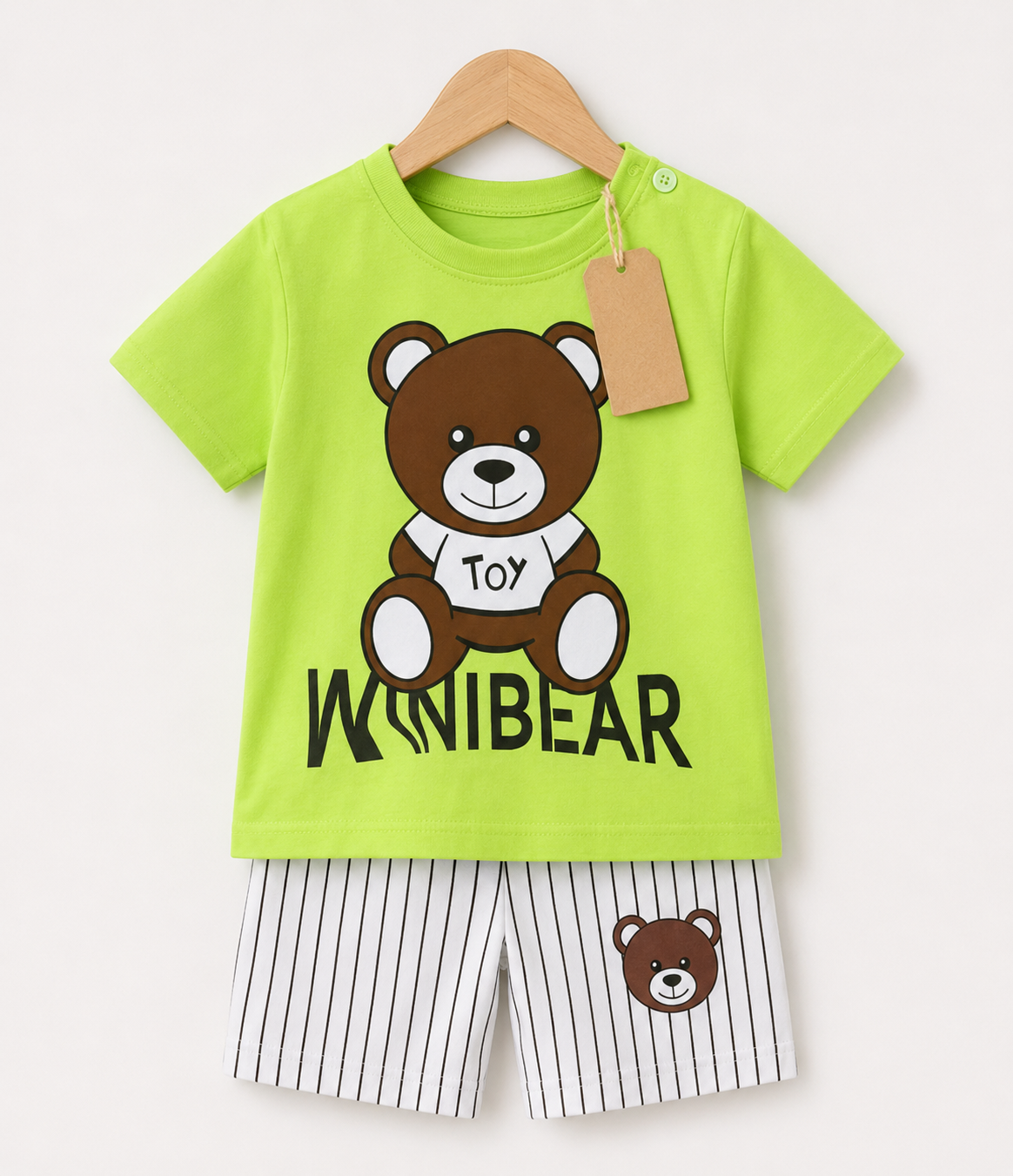 Lime Green Bear 2pcs Printed T-shirt Set (3mths-6yrs)