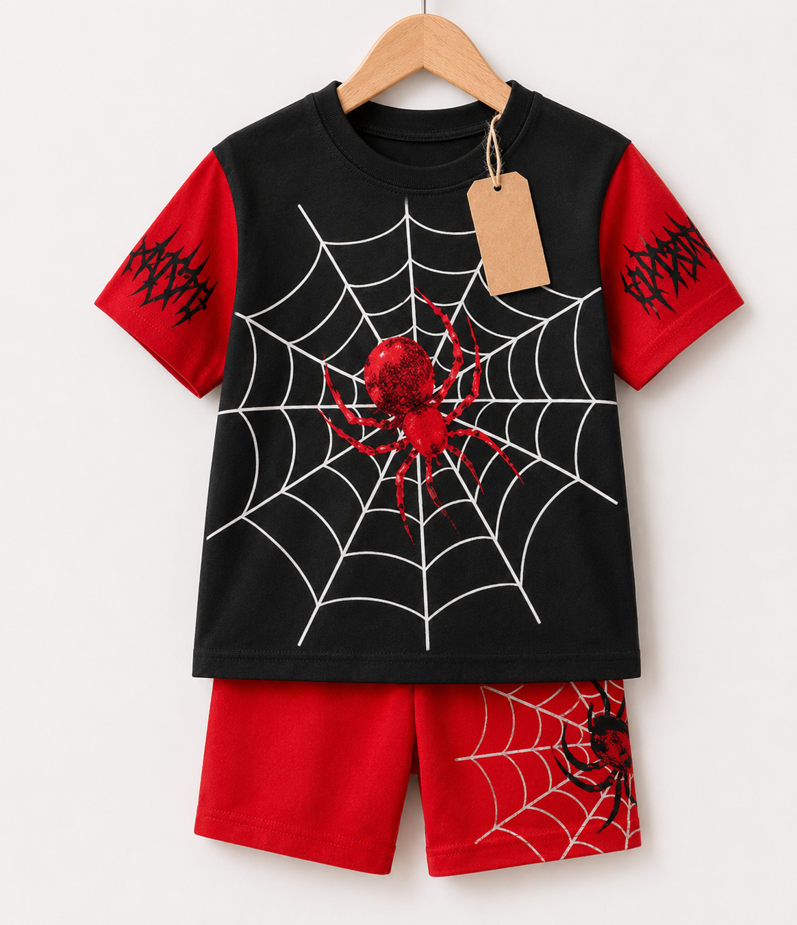 Black & Red Web 2pcs Printed T-shirt Set (3mths-6yrs)