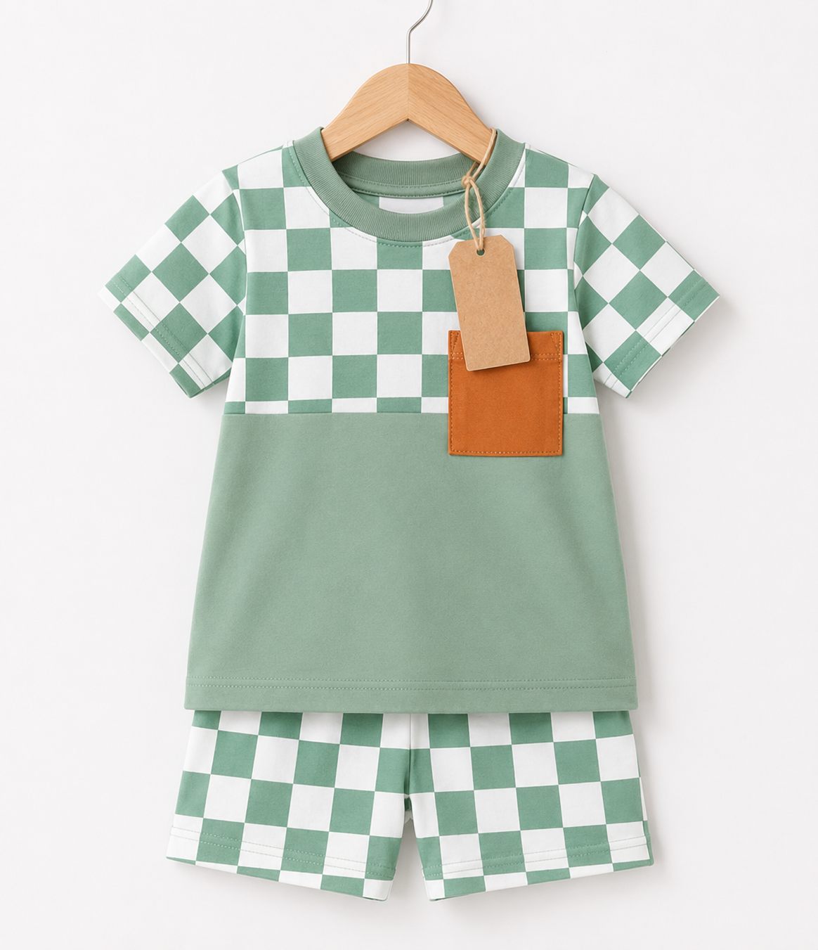 Mint Checker Pocket T-Shirt & Shorts Set (3mths-6yrs)