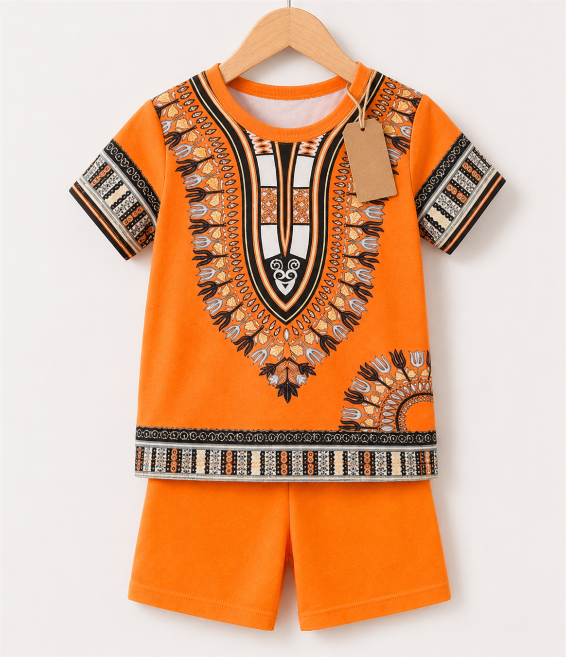 Orange Pattern T-Shirt & Shorts Set(3mths-6yrs)
