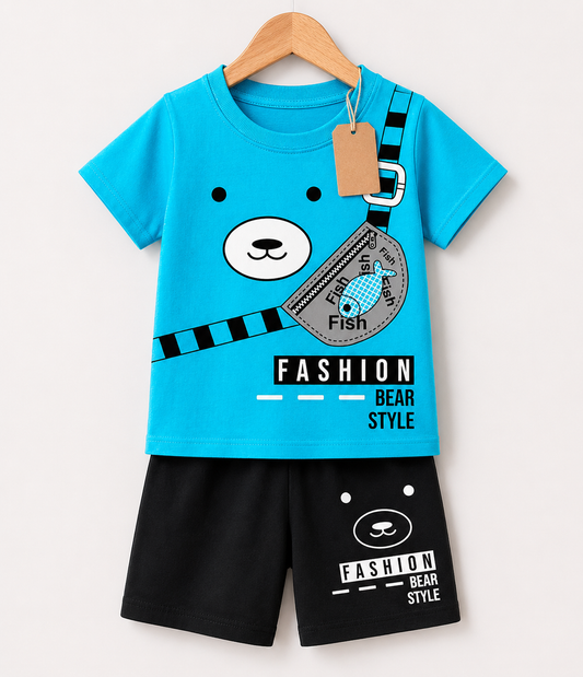 Turquoise Fashion Bear 2pcs Printed T-shirt Set (3mths-6yrs)